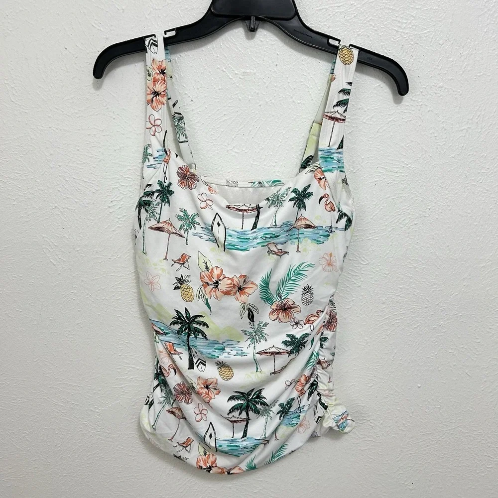 Miraclesuit Talbots Sanibel Tankini Colorful Beach Scene Size 10 Swimsuit Top
